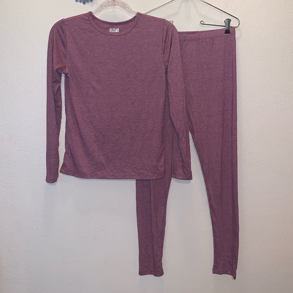 32 Degrees Heat Youth XL lightweight thermal athletic pant top set Purple